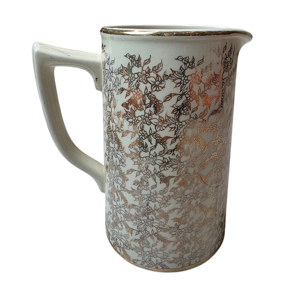 Sadler England Vintage Gold Chintz Floral Ceramic Pitcher Cream 1153‎ J 6.5" A3